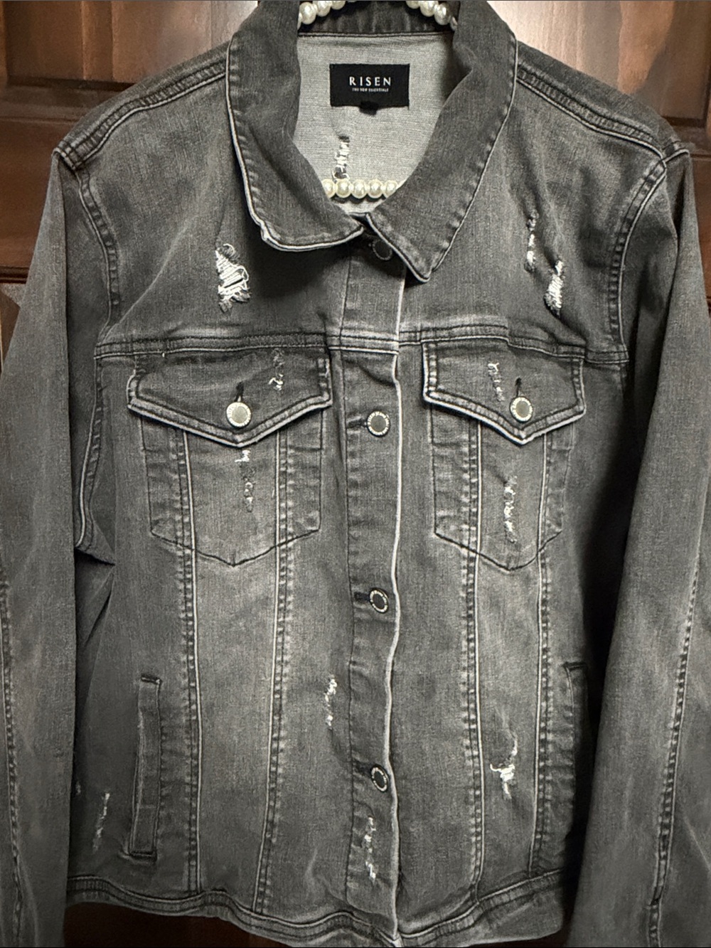 Risen Washed Black Distressed Denim Jacket - Picture 3 of 6